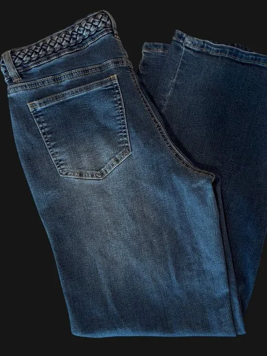 d.jeans Size 10 Trouser Jeans Braided Waistband Dark Wash Stretch Straight Leg - Picture 3 of 11